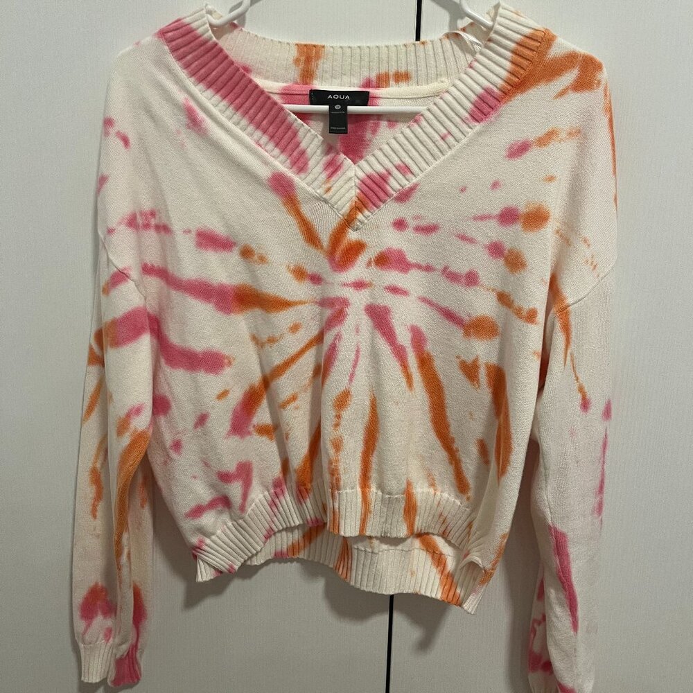 AQUA Tie Dye Sweater - Pink/Orange - Size M